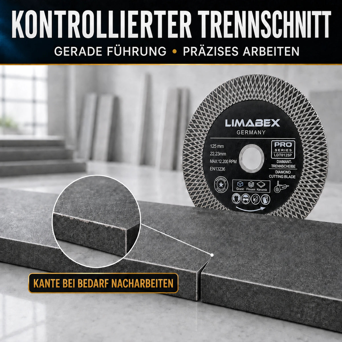 Premium Diamanttrennscheibe 125 mm Fliesen Keramik Granit X-Mesh Turbo nacharbeit