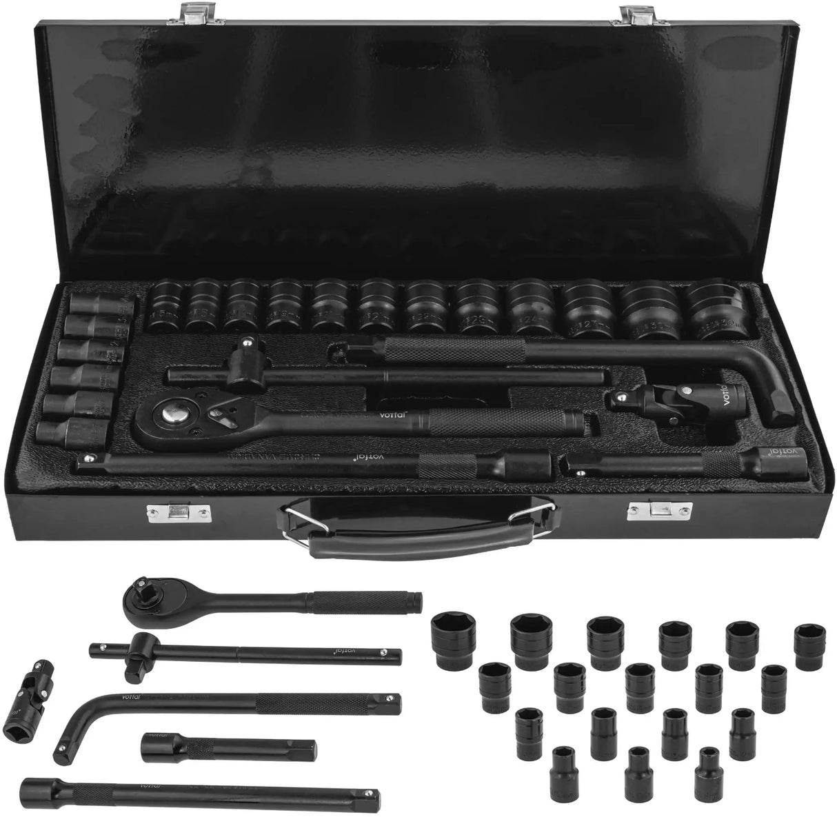 Impact wrench sockets 1/2" power socket 8 - 32 mm set 24 pcs. Ratchet with extension 125 / 250 mm