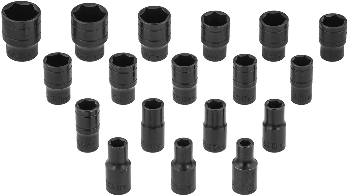 Impact wrench sockets 1/2" power socket 8 - 32 mm set 24 pcs. Ratchet with extension 125 / 250 mm