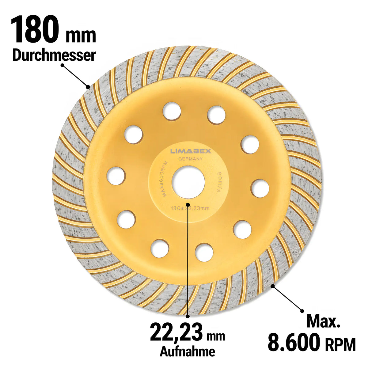 Maße Diamantschleiftop f180mm Turbo