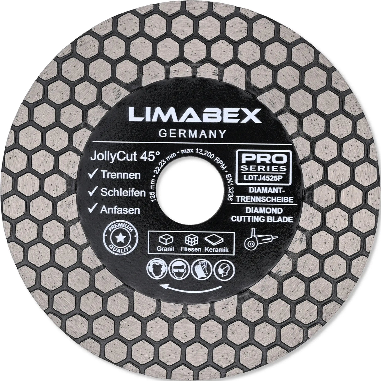 Diamant-Trennscheibe 125 mm Trennen Schleifen Anfasen Jolly Cut 45 Granit Keramik Fliesen PRO Series