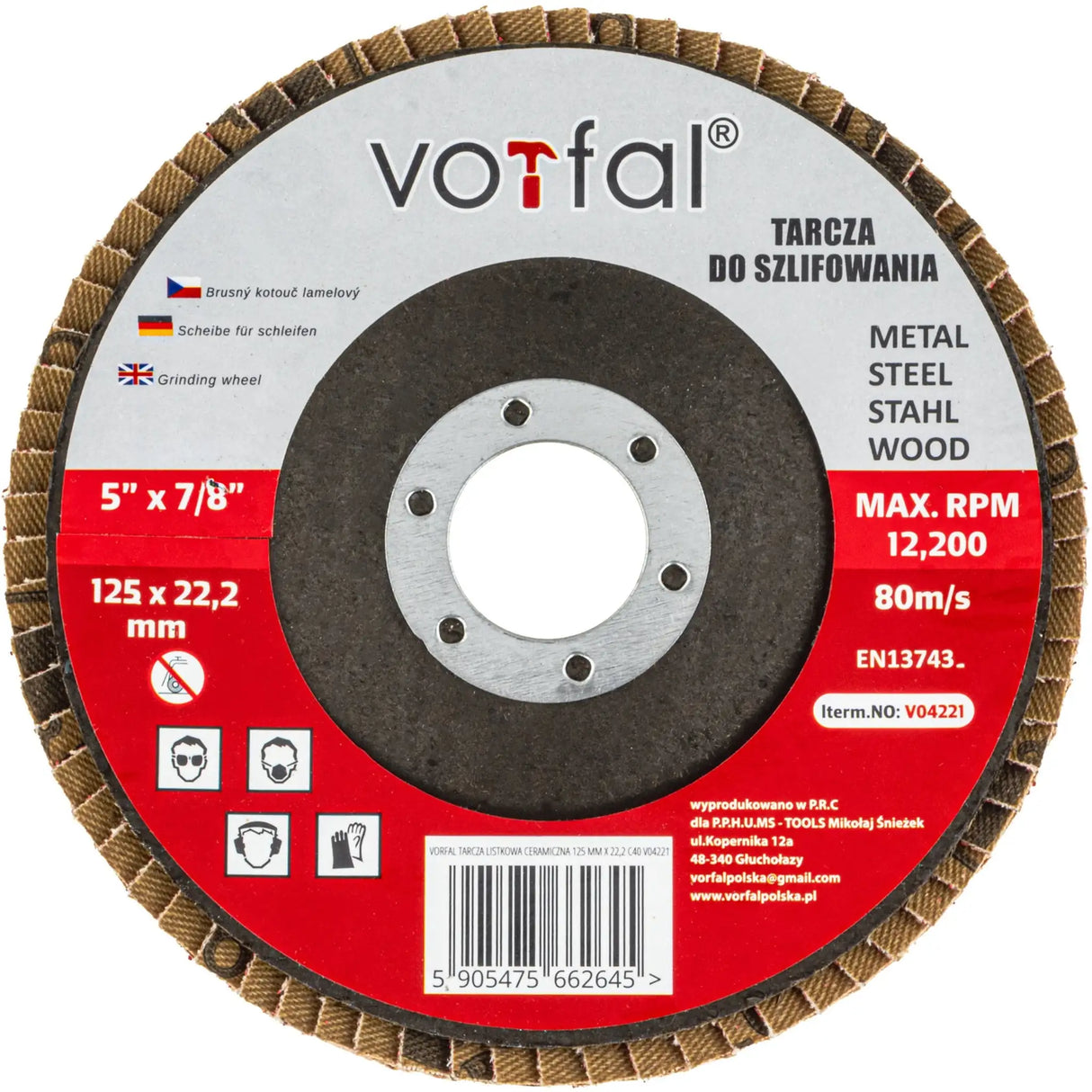 Ceramic fan discs 125 mm P40 Metal louvre discs Steel Stainless steel