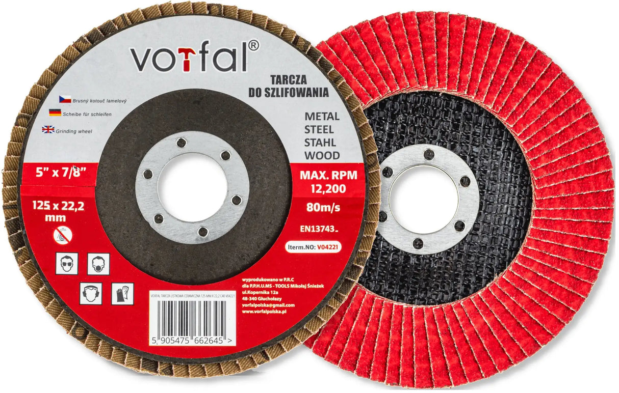 Ceramic fan discs 125 mm P40 Metal louvre discs Steel Stainless steel