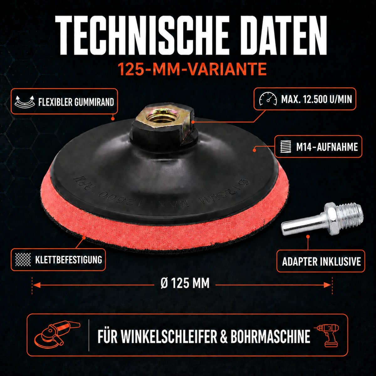 Klett Schleifteller  125 Bohrmaschine Winkelschleifer Stützteller M14 Adapter daten