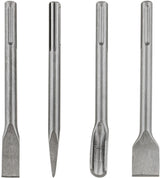 SDS Max chisel 250 mm set of 4 pieces channel pointed flat wide spade chisel