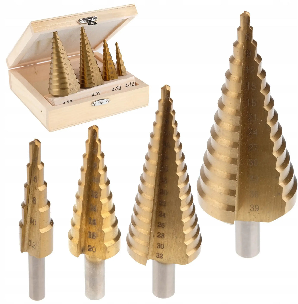 Stufenbohrer 4-39 mm Kegelbohrer 4tlg Set HSS Konusbohrer Senker TITAN