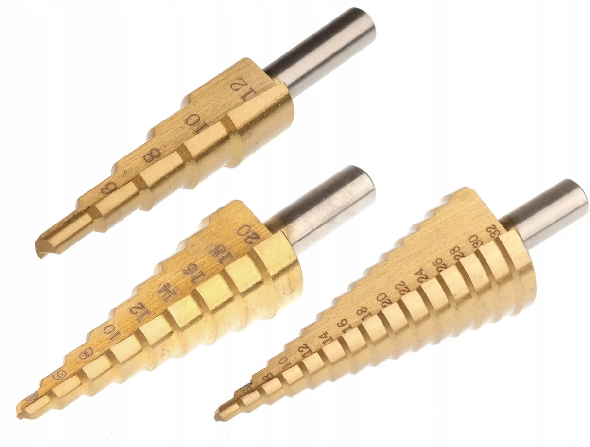 Stufenbohrer 4-32mm Kegelbohrer 3tlg.Set HSS Konusbohrer Senker TITAN